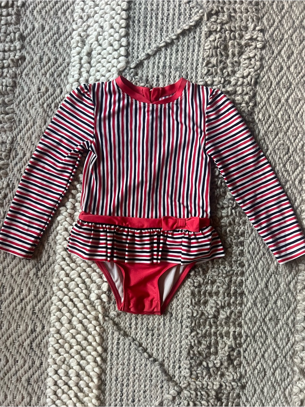 Cat & Jack Red, White & Navy Striped Long-Sleeve One-Piece Swimsuit